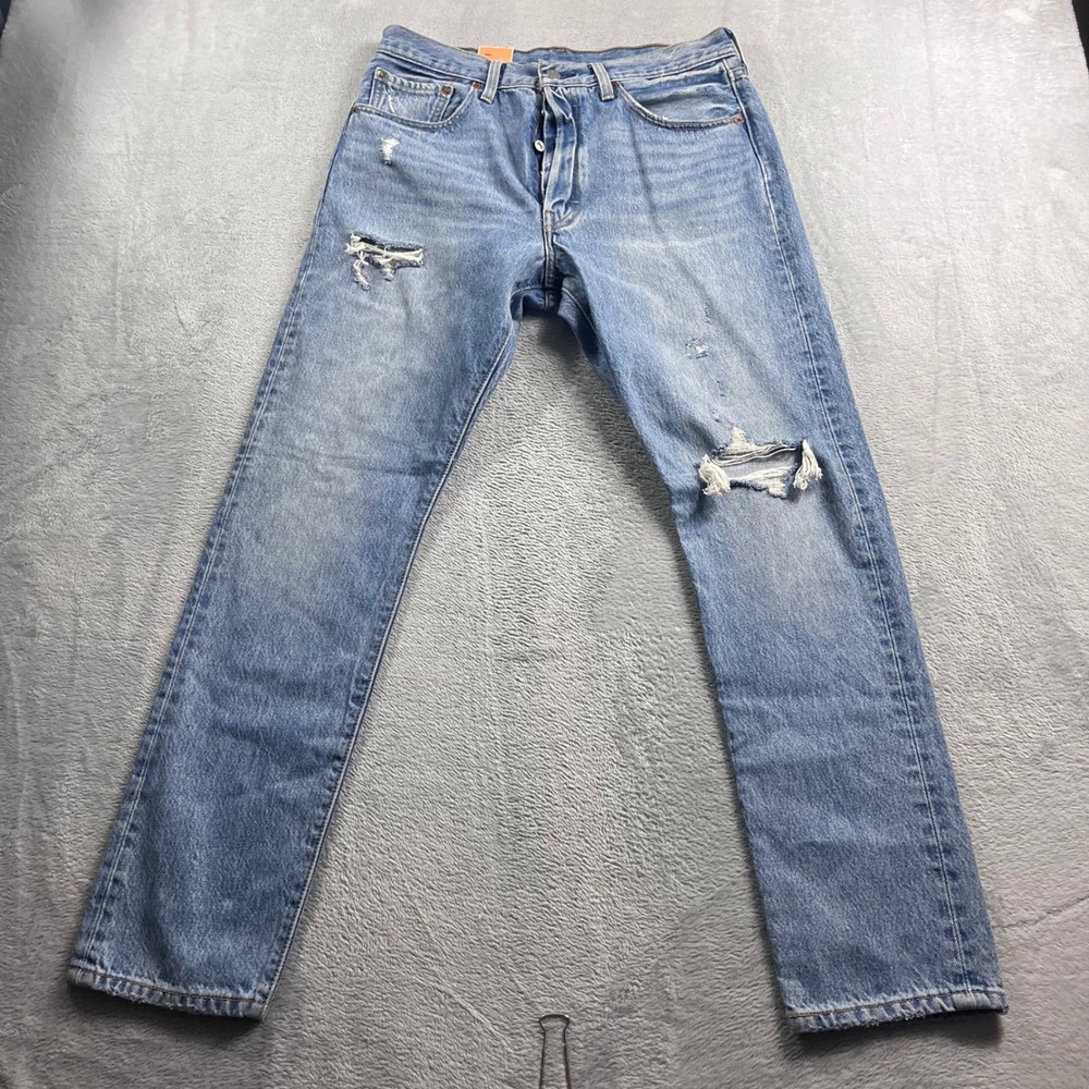 Levis 501 Original Fit Straight Leg Distressed Jeans Light Wash Blue 30x30
